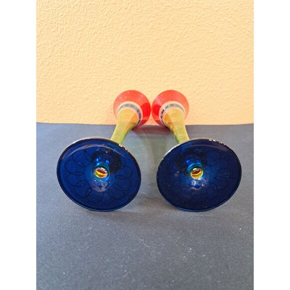 Set of 2 Pier One 10.75” Hollow Stem Glass Champagne Flutes Hand Painted/Blown - Picture 4 of 5